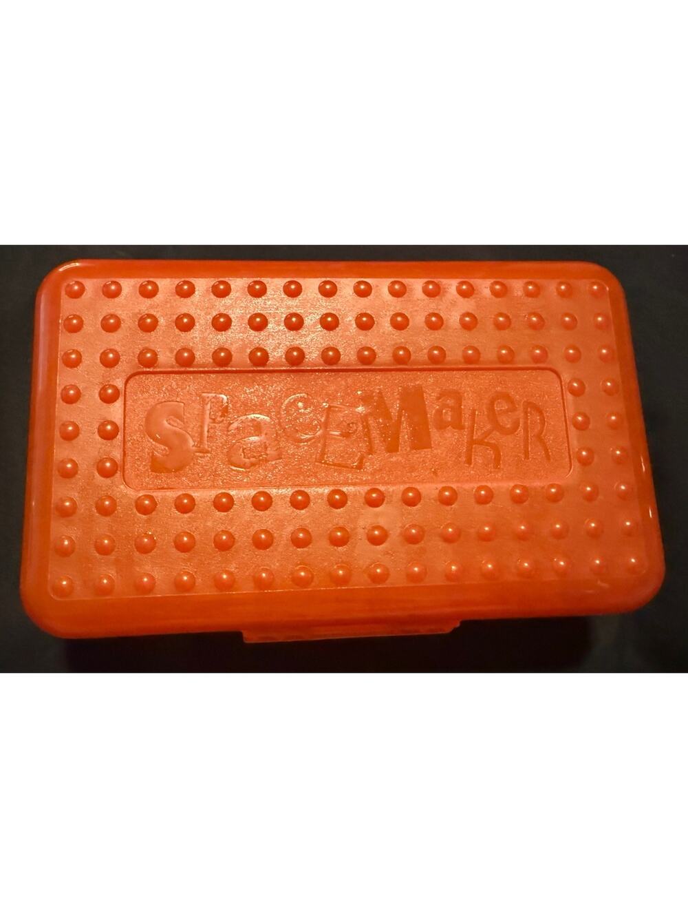 SPACEMAKER ~ VTG 1990's Orange/red Sheer Hard Pencil Box School Art ~ 8x5x2